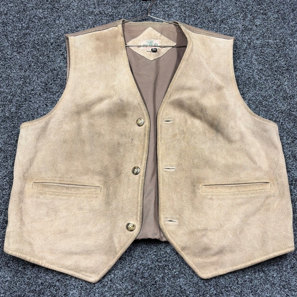 Vintage RedHead Vest Mens L Tan Genuine Leather Suede Quilted Back Hunting Work